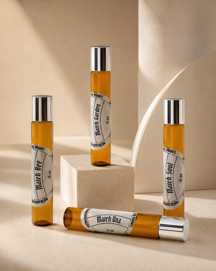 Coleção de perfumes femininos roll-on do Kit Élise MATCHII com frascos Eau de Parfum de 10 ml.